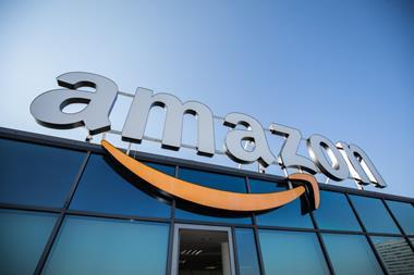 Amazon logo on warehouse