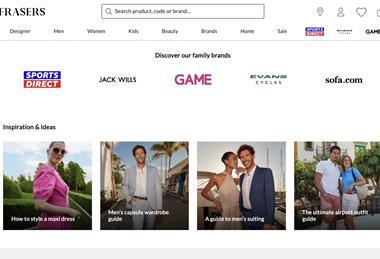 Frasers screengrab showing brands